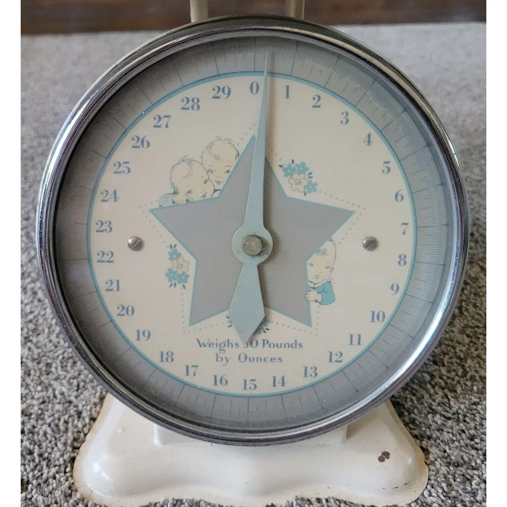 VTG Wicker Baby Scale Antique Nursery Decor Photo Prop Cottagecore Shabby Chic